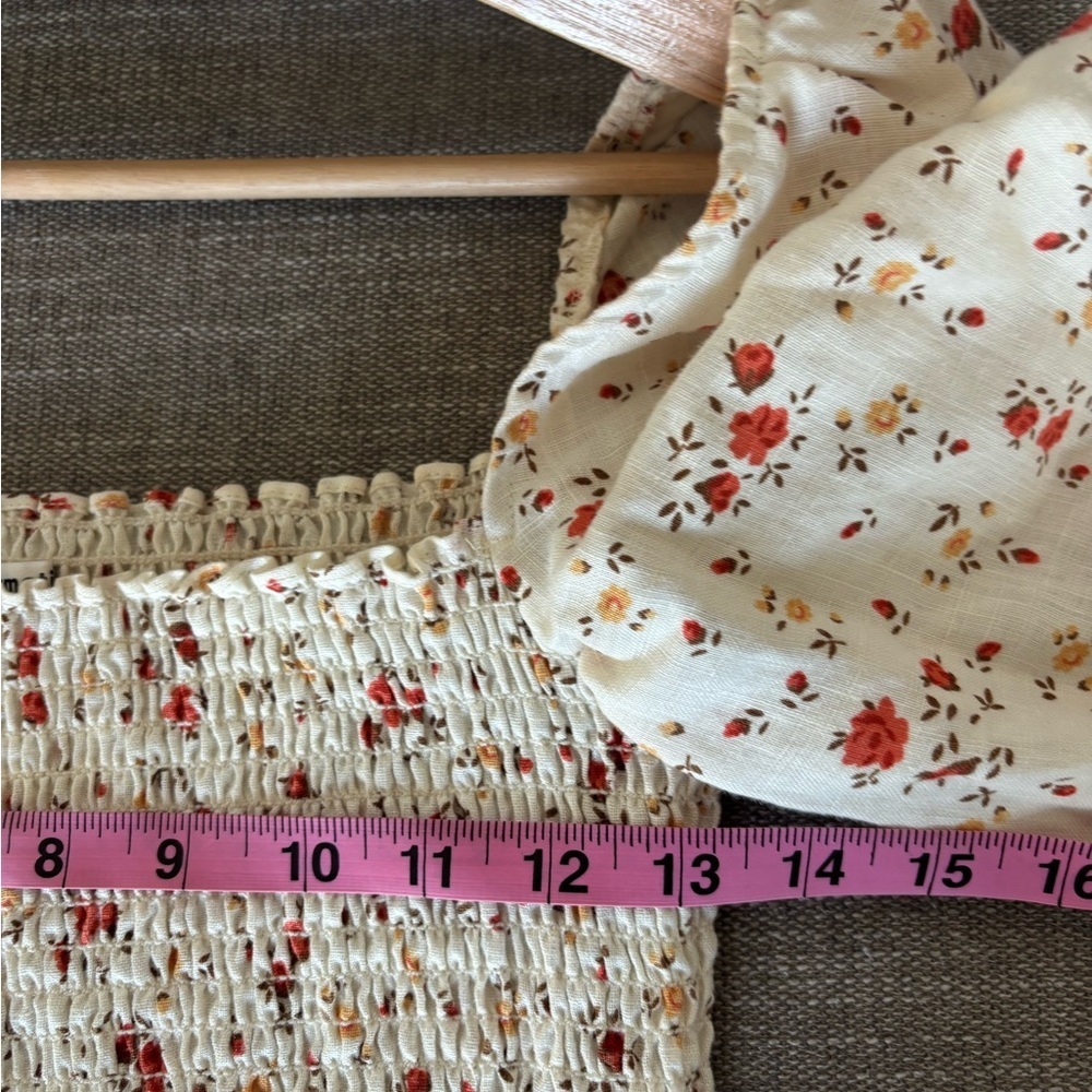 Reformation 100% Linen Floral Smocked Puff Bodice Cottagecore Milkmaid M - Picture 6 of 8